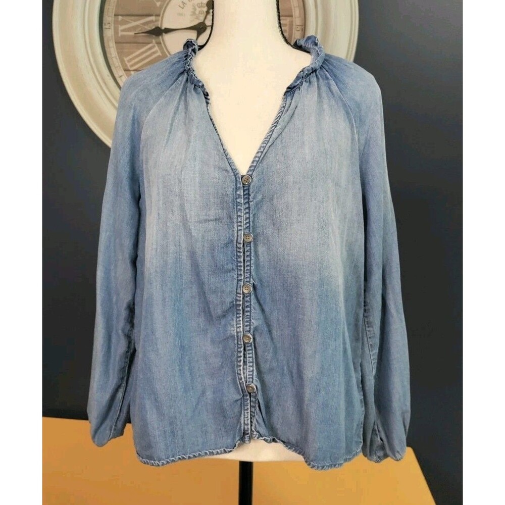 Cloth & Stone Anthropologie Tencel Denim Button Down Blouse Size S Chambray